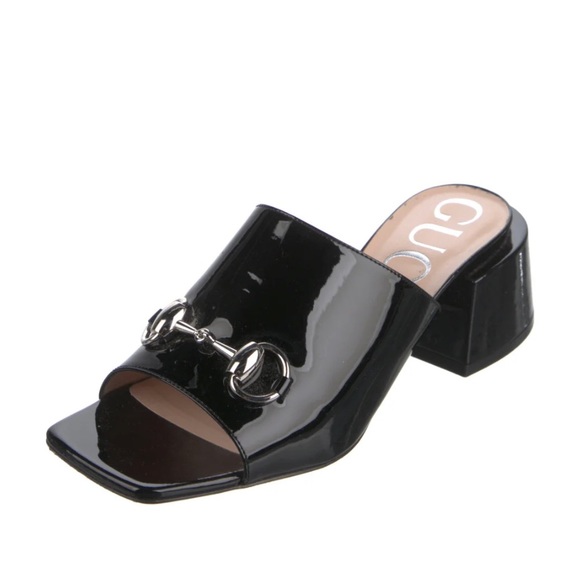 Gucci Shoes - GUCCI Horsebit Accent Patent Leather Mules Slides 543188